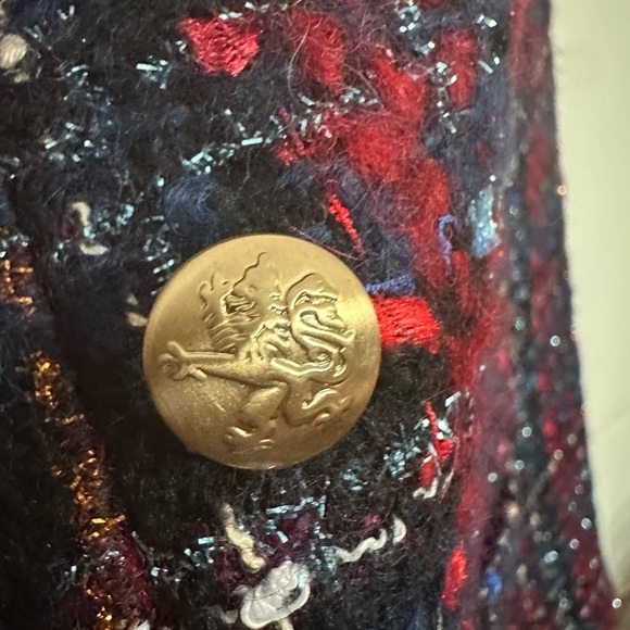 Talbots tweed red blue blazer with metallic detail gold buttons sz 10 gorgeous! - Picture 4 of 12
